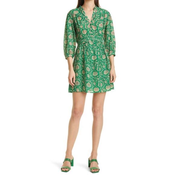 BA&SH Ba & Sh Paz Floral Printed Mini Shirt Dress In Green Women’s 2 3/4 Sleeves - Picture 1 of 10